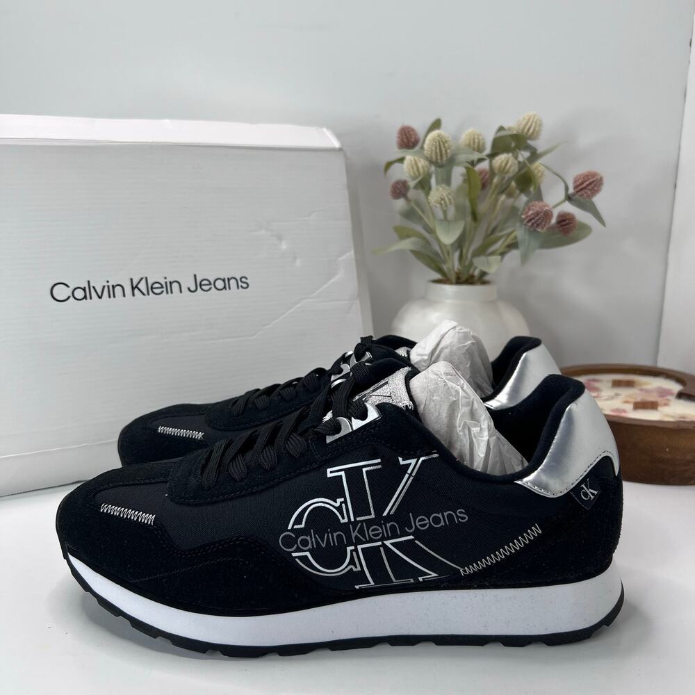 Calvin Klein EDEN Faux Leather Casual Sneakers Black/White Men's 10.5M Tried On